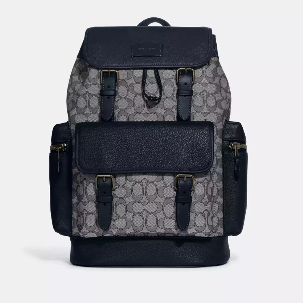 Coach CE523 Men's Spring Backpack In Signature Jacquard Navy Midnight Blue Bag